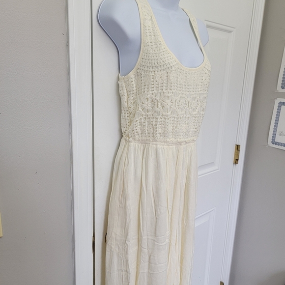 NWT Lovestitch Ivory 1 Piece Jumpsuit Wide Leg Gauzy Crochet Top Pockets Size S - Picture 6 of 16